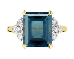 Sale Apart Pierścionek z żółtego złota z brylantami i topazem London Blue - próba 585