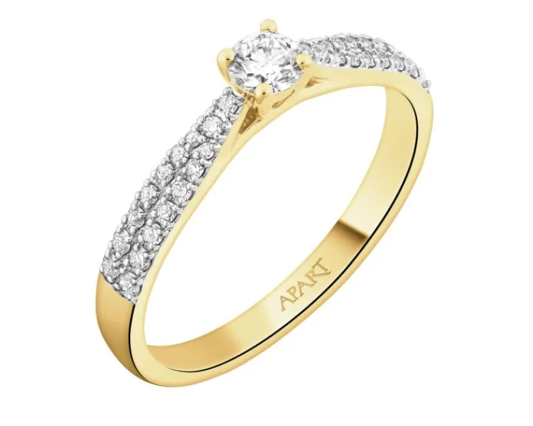 Outlet Apart Pierścionek z żółtego złota z diamentami - 0,30 ct - próba 585