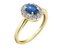 Discount Apart Pierścionek z żółtego złota z diamentami i szafirem - próba 585
