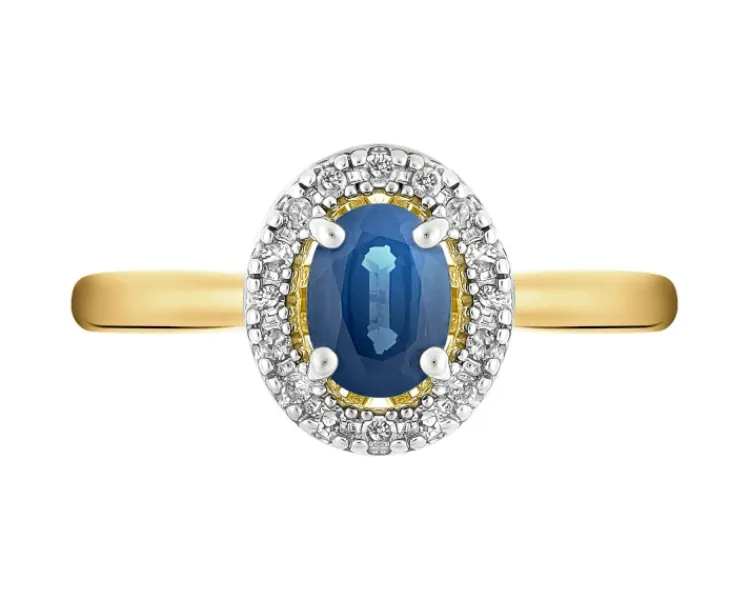 Discount Apart Pierścionek z żółtego złota z diamentami i szafirem - próba 585