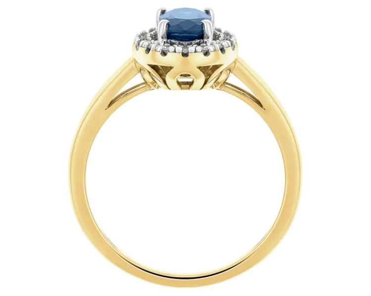 Discount Apart Pierścionek z żółtego złota z diamentami i szafirem - próba 585