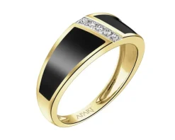 Apart Pierścionek z żółtego złota z brylantami i emalią - 0,05 ct - próba 585< Pierścionki