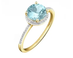 Apart Pierścionek z żółtego złota z diamentami i topazem Sky Blue - próba 585