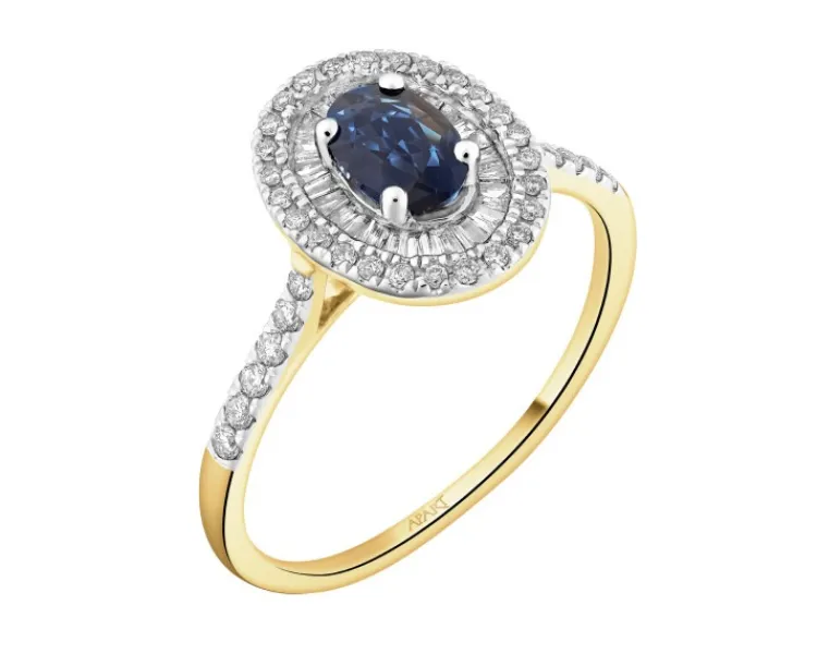 Discount Apart Pierścionek z żółtego złota z diamentami i szafirem - próba 585