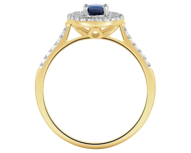 Discount Apart Pierścionek z żółtego złota z diamentami i szafirem - próba 585