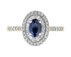Discount Apart Pierścionek z żółtego złota z diamentami i szafirem - próba 585
