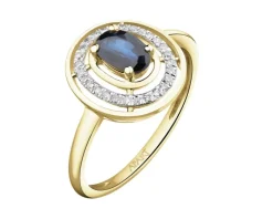 Discount Apart Pierścionek z żółtego złota z diamentami i szafirem - próba 585