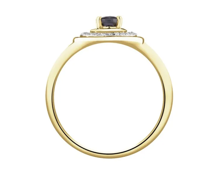 Discount Apart Pierścionek z żółtego złota z diamentami i szafirem - próba 585