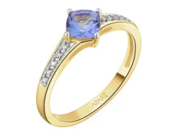Outlet Apart Pierścionek z żółtego złota z diamentami i tanzanitem - próba 585