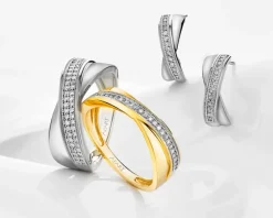 Online Apart Pierścionek z żółtego złota z diamentami - 0,07 ct - próba 585