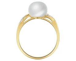 Clearance Apart Pierścionek z  żółtego złota z diamentami i perłą - próba 585