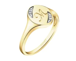 Clearance Apart Pierścionek z żółtego złota z diamentami - sygnet - litera M - 0,01 ct - próba 375