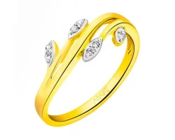 Apart Pierścionek z żółtego złota z diamentami - liście - 0,05 ct - próba 375< Pierścionki
