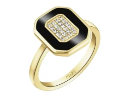 Outlet Apart Pierścionek z żółtego złota z diamentami i emalią - 0,08 ct - próba 585