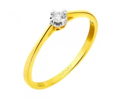 New Apart Pierścionek z żółtego złota z brylantem - serce - 0,05 ct - próba 585
