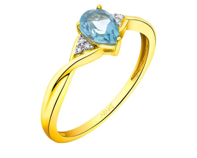 Discount Apart Pierścionek z żółtego złota z diamentami i topazem - próba 375