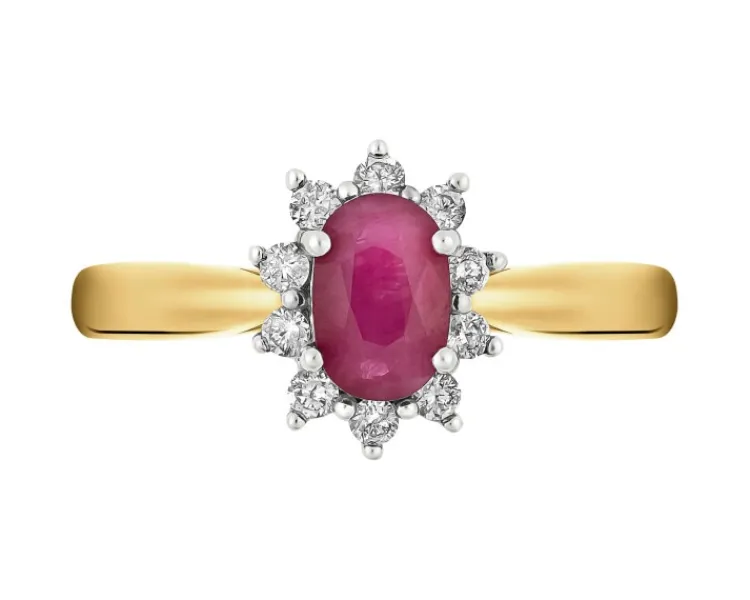 Clearance Apart Pierścionek z żółtego złota z brylantami i rubinem - próba 585