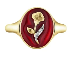 Apart Pierścionek z żółtego złota z diamentami i emalią - sygnet - róża - 0,006 ct - próba 375< Wszystkie