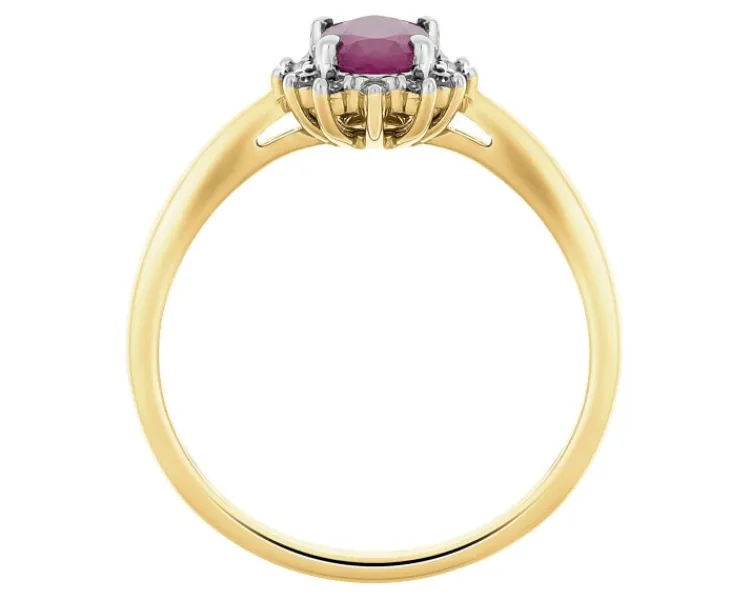 Outlet Apart Pierścionek z żółtego złota z diamentami i rubinem - próba 585