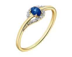 Discount Apart Pierścionek z żółtego złota z diamentami i szafirem - próba 375
