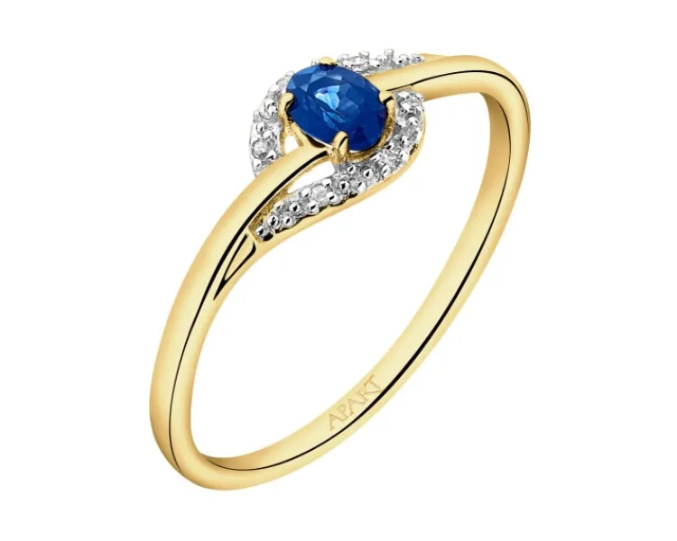 Discount Apart Pierścionek z żółtego złota z diamentami i szafirem - próba 375