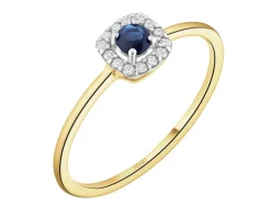 Outlet Apart Pierścionek z żółtego złota z diamentami i szafirem - próba 585