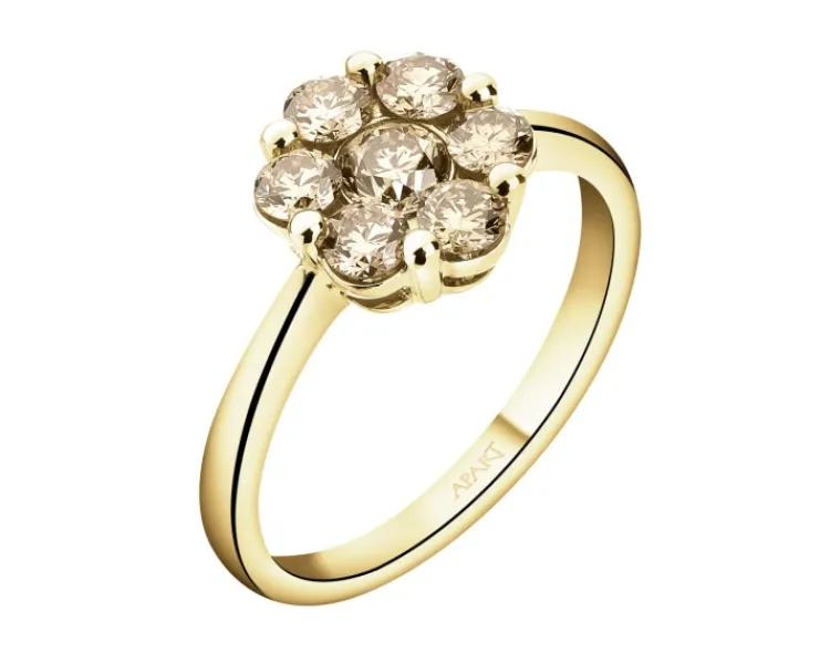 Apart Pierścionek z żółtego złota z brylantami Champagne - kwiat - 0,75 ct - próba 585< Wszystkie