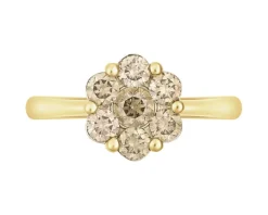 Apart Pierścionek z żółtego złota z brylantami Champagne - kwiat - 0,75 ct - próba 585< Wszystkie