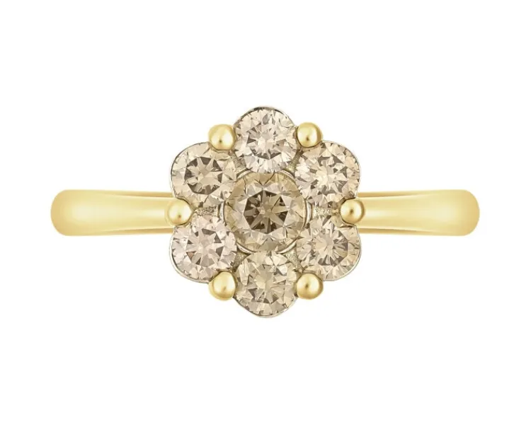Apart Pierścionek z żółtego złota z brylantami Champagne - kwiat - 0,75 ct - próba 585< Wszystkie