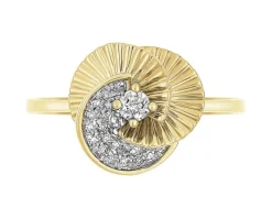 Apart Pierścionek z żółtego złota z diamentami - kwiat - 0,11 ct - próba 585