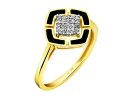 Apart Pierścionek z żółtego złota z diamentami i emalią - 0,08 ct - próba 585< Pierścionki