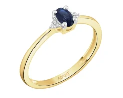 Apart Pierścionek z żółtego złota z diamentami i szafirem - próba 375< Pierścionki