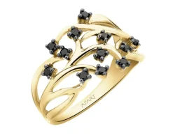 Apart Pierścionek z żółtego złota z czarnymi brylantami - 0,21 ct - próba 585< Pierścionki