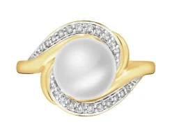 Apart Pierścionek z żółtego złota z diamentami i perłą - próba 375< Wszystkie