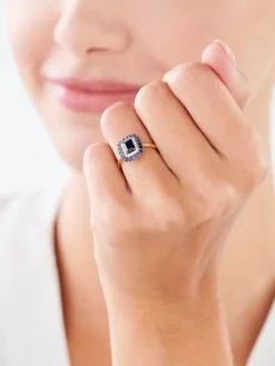Apart Pierścionek z żółtego złota z diamentami i szafirami syntetycznymi - próba 585< Pierścionki