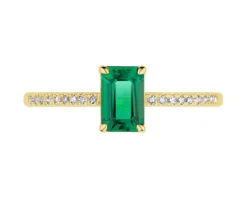 Discount Apart Pierścionek z żółtego złota z diamentami i szmaragdem syntetycznym - próba 585