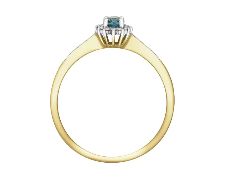 Apart Pierścionek z żółtego złota z diamentami i topazem London Blue - próba 375< Pierścionki