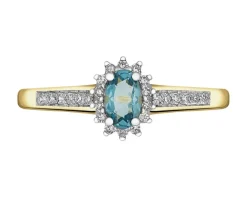 Apart Pierścionek z żółtego złota z diamentami i topazem London Blue - próba 375< Pierścionki