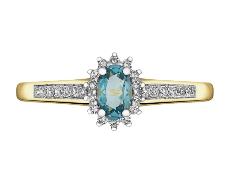 Apart Pierścionek z żółtego złota z diamentami i topazem London Blue - próba 375< Pierścionki