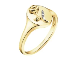 Best Apart Pierścionek z żółtego złota z diamentami - sygnet - róża - 0,006 ct - próba 585