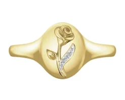 Best Apart Pierścionek z żółtego złota z diamentami - sygnet  - róża - 0,006 ct - próba 585