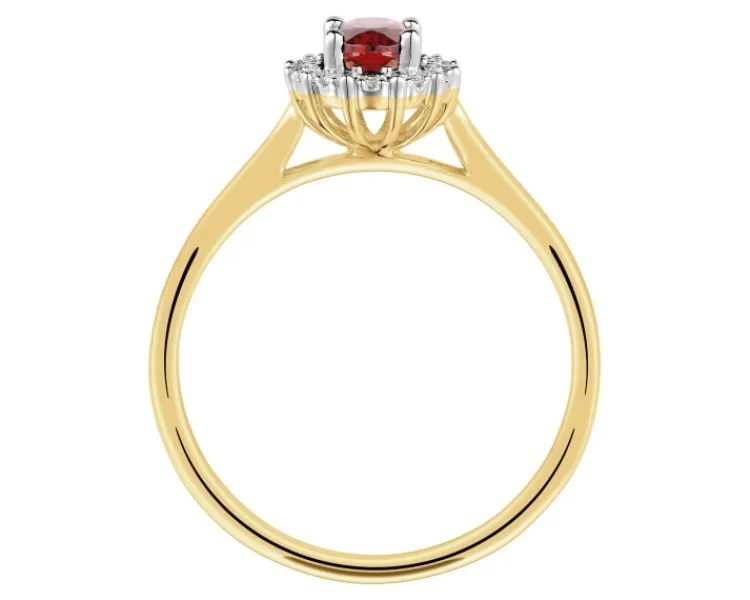 Apart Pierścionek z żółtego złota z diamentami i granatem - próba 585< Wszystkie