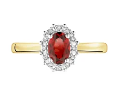 Apart Pierścionek z żółtego złota z diamentami i granatem - próba 585< Wszystkie