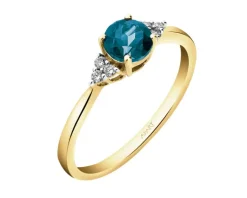New Apart Pierścionek z żółtego złota z brylantami i topazem London Blue - próba 585