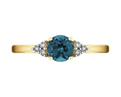 New Apart Pierścionek z żółtego złota z brylantami i topazem London Blue - próba 585