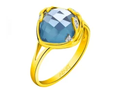 Apart Pierścionek z żółtego złota z diamentami i topazem London Blue - próba 585< Pierścionki
