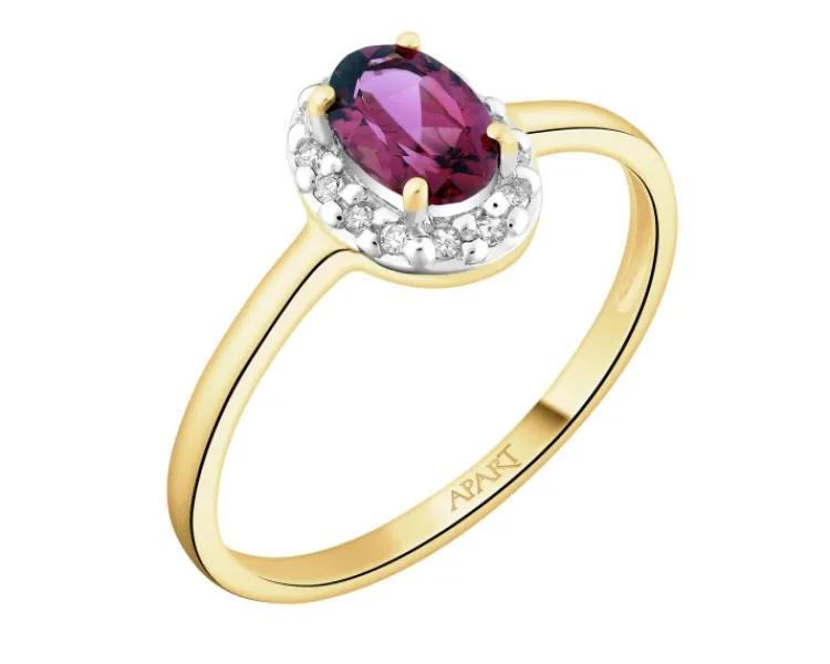 Apart Pierścionek z żółtego złota z diamentami i rodolitem - próba 585< Wszystkie