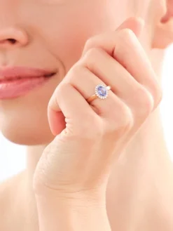 Online Apart Pierścionek z żółtego złota z diamentami i tanzanitem - próba 585
