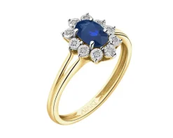 Apart Pierścionek z żółtego złota z diamentami i szafirem - próba 585< Pierścionki