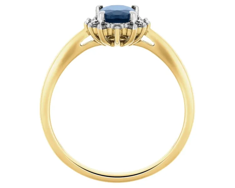 Discount Apart Pierścionek z żółtego złota z diamentami i szafirem - próba 585